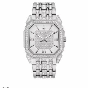 Bulova Men's Octava crystal watch with an octagonal silver-toned dial